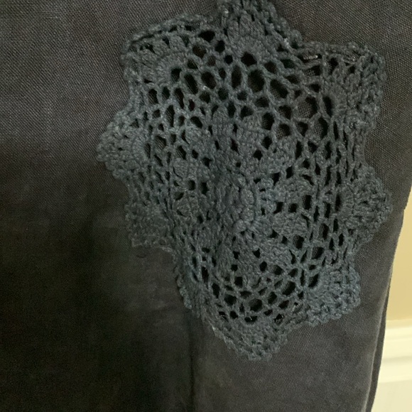 Steel Pony Women 100% Linen Crochet Tye Dyed Dark Blue Asymmetrical Dress XL - Picture 4 of 14